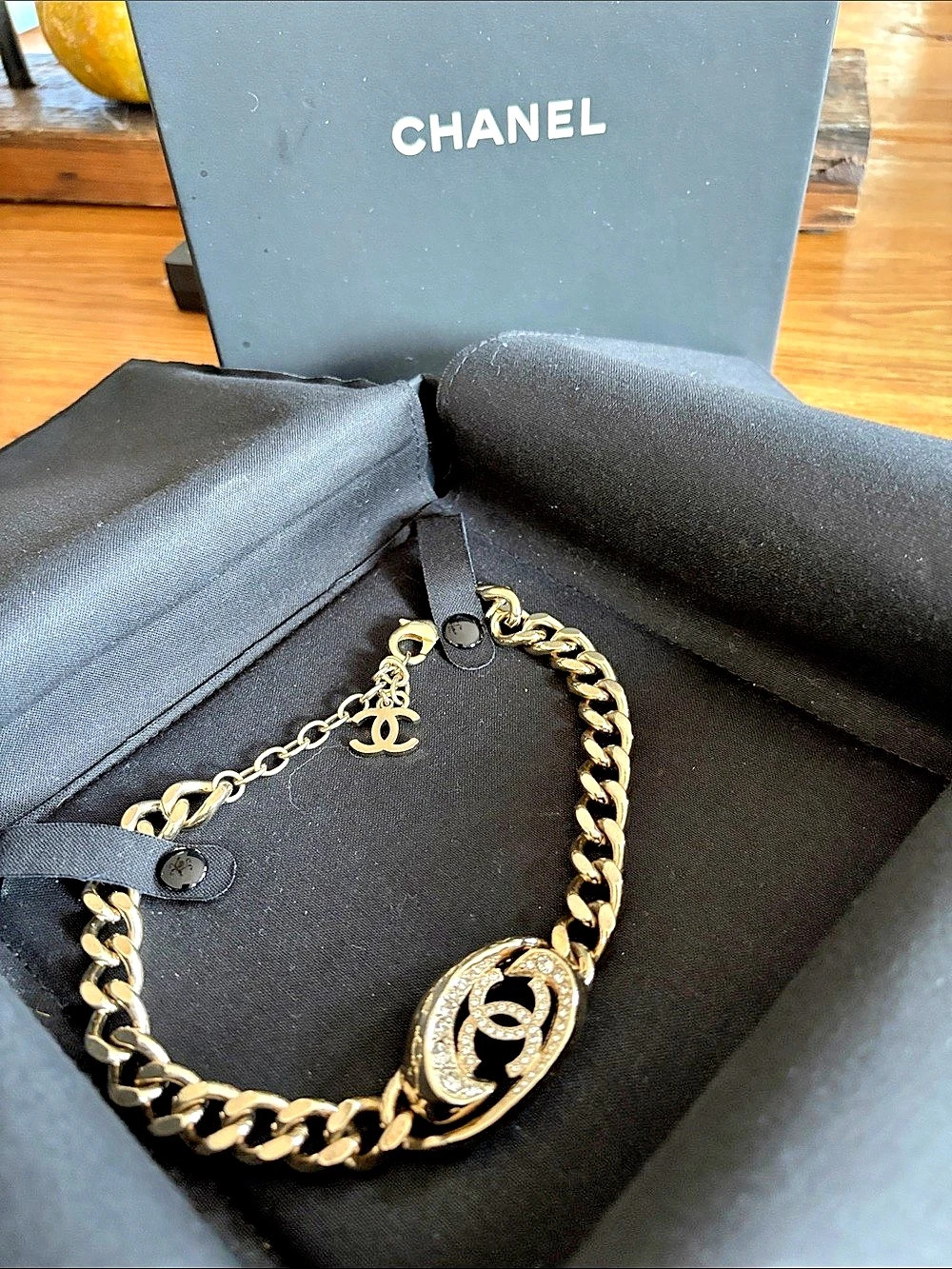 Chanel Crystal CC Oval Choker Necklace Gold